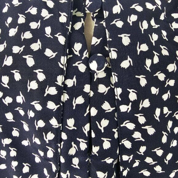 80s Puritan Collar Dress Blouson Drop Waist 3/4 Sleeve Navy White Act II Size 16 - Picture 6 of 12